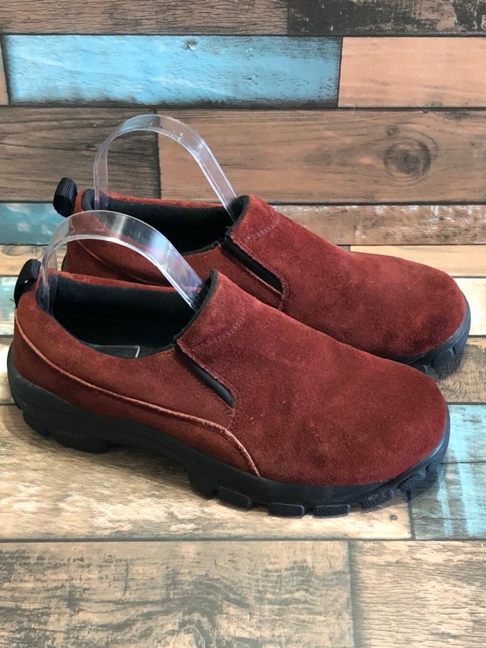 Lands End All Weather Suede Slip On Shoes 86168 Women's Size 8B Burgundy